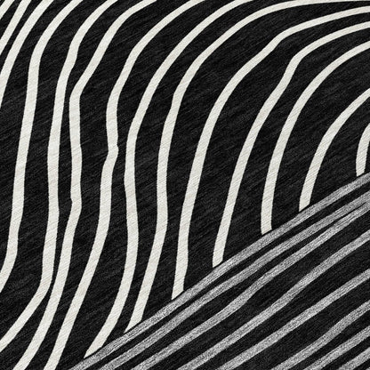 3' X 5' Black Ivory And Gray Striped Washable Indoor Outdoor Area Rug HomeRoots