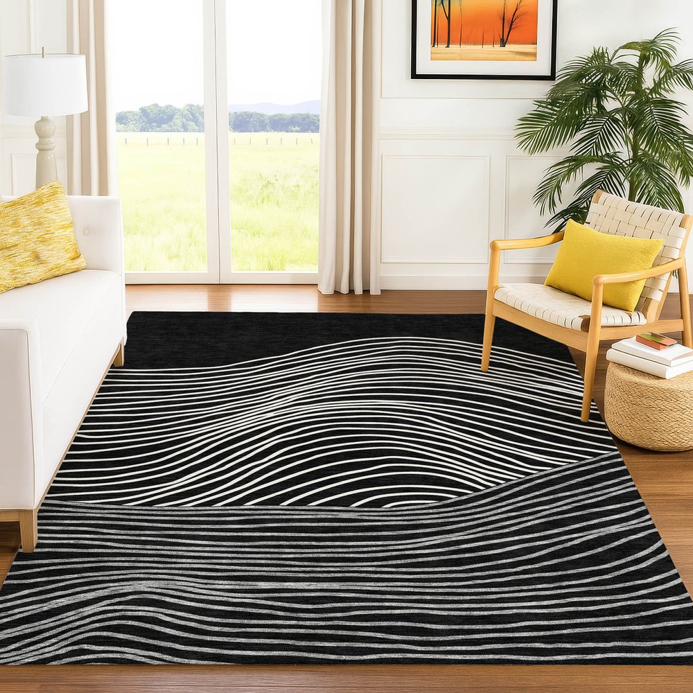 3' X 5' Black Ivory And Gray Striped Washable Indoor Outdoor Area Rug HomeRoots