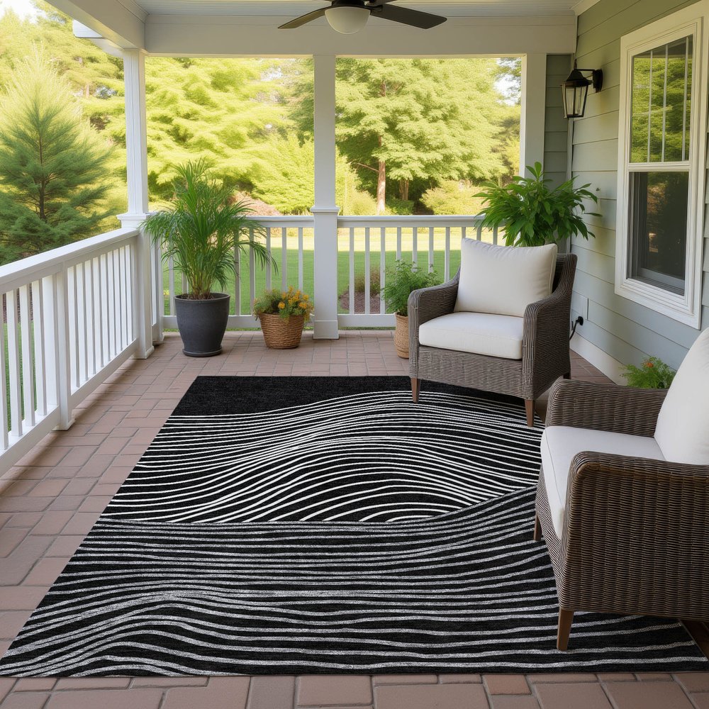 3' X 5' Black Ivory And Gray Striped Washable Indoor Outdoor Area Rug — view 41