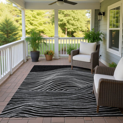 3' X 5' Black Ivory And Gray Striped Washable Indoor Outdoor Area Rug HomeRoots