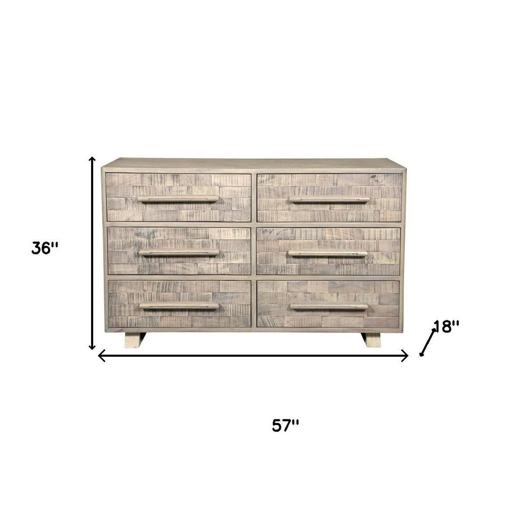 57" Gray Solid Wood Six Drawer Dresser HomeRoots