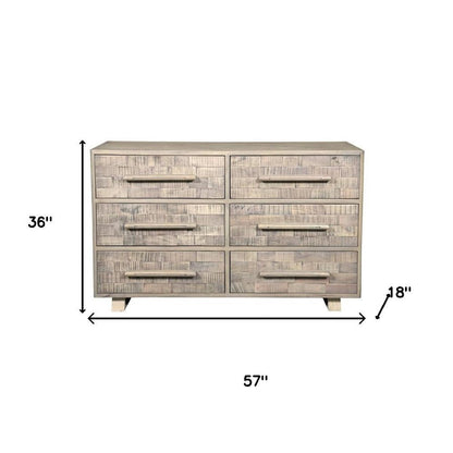 57" Gray Solid Wood Six Drawer Dresser HomeRoots
