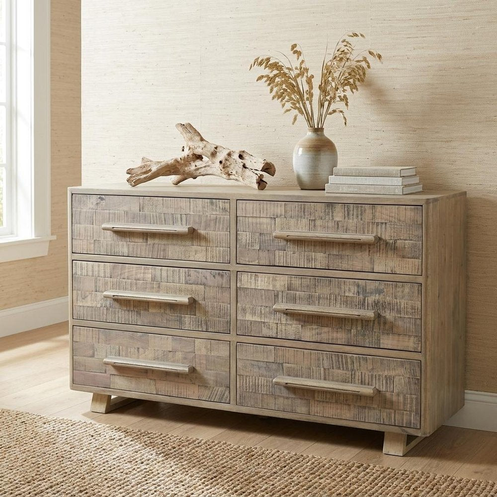 57" Gray Solid Wood Six Drawer Double Dresser — view 13