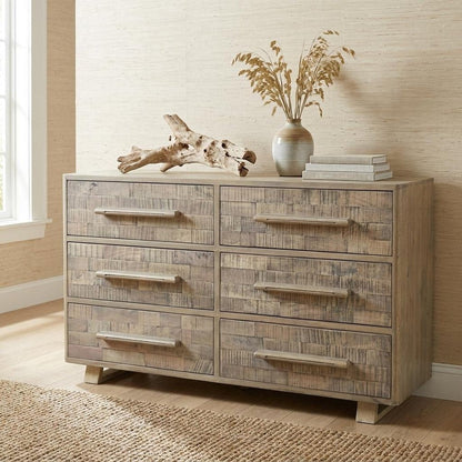 57" Gray Solid Wood Six Drawer Double Dresser