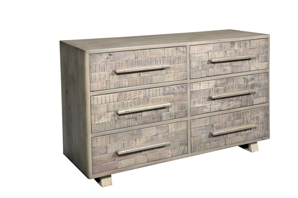 57" Gray Solid Wood Six Drawer Dresser HomeRoots