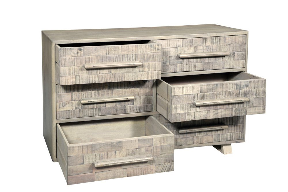 57" Gray Solid Wood Six Drawer Dresser HomeRoots