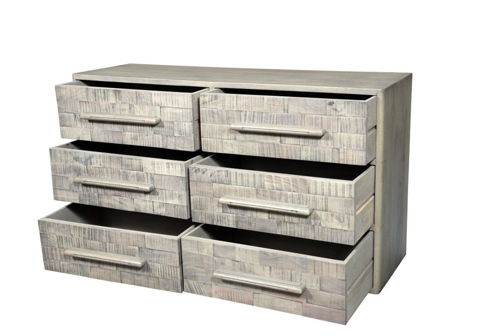 57" Gray Solid Wood Six Drawer Dresser HomeRoots