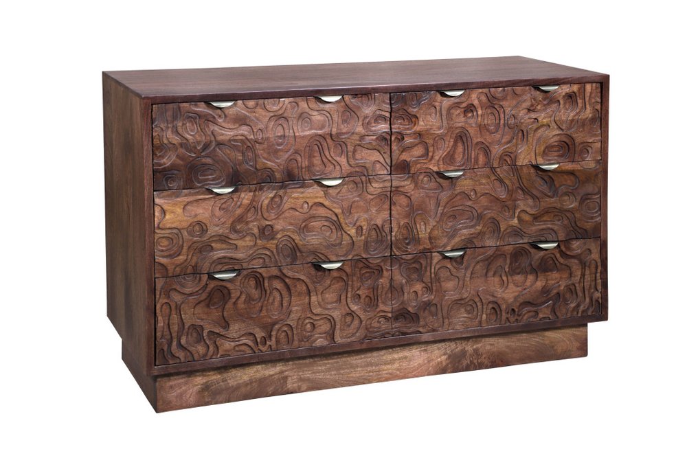 57" Brown Carved Abstract Solid Wood Six Drawer Dresser HomeRoots