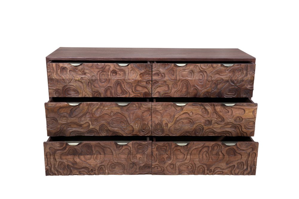 57" Brown Carved Abstract Solid Wood Six Drawer Dresser HomeRoots