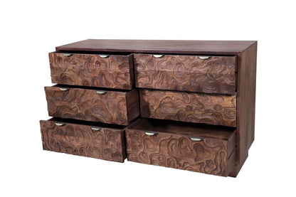 57" Brown Carved Abstract Solid Wood Six Drawer Dresser HomeRoots