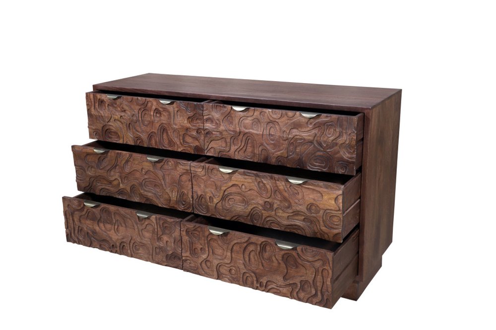 57" Brown Carved Abstract Solid Wood Six Drawer Dresser HomeRoots