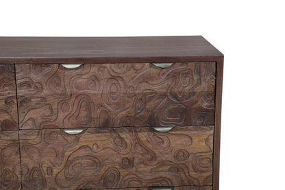 57" Brown Carved Abstract Solid Wood Six Drawer Dresser HomeRoots