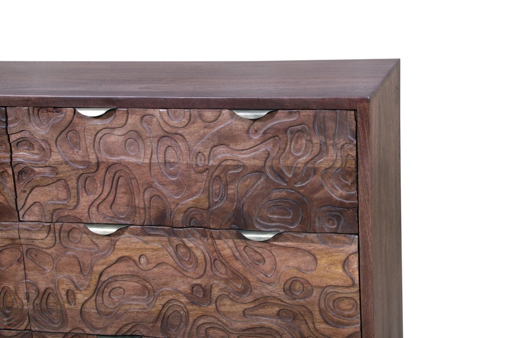 57" Brown Carved Abstract Solid Wood Six Drawer Dresser HomeRoots