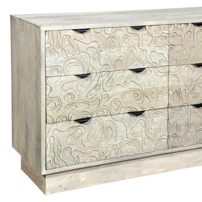 57" Gray Carved Geometric Solid Wood Six Drawer Dresser HomeRoots