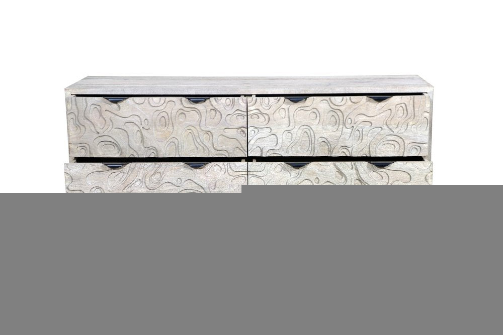 57" Gray Carved Geometric Solid Wood Six Drawer Dresser HomeRoots
