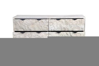 57" Gray Carved Geometric Solid Wood Six Drawer Dresser HomeRoots