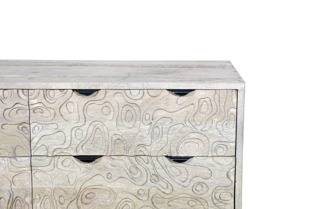 57" Gray Carved Geometric Solid Wood Six Drawer Dresser HomeRoots