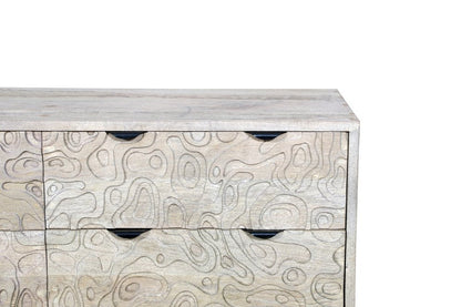 57" Gray Carved Geometric Solid Wood Six Drawer Dresser HomeRoots