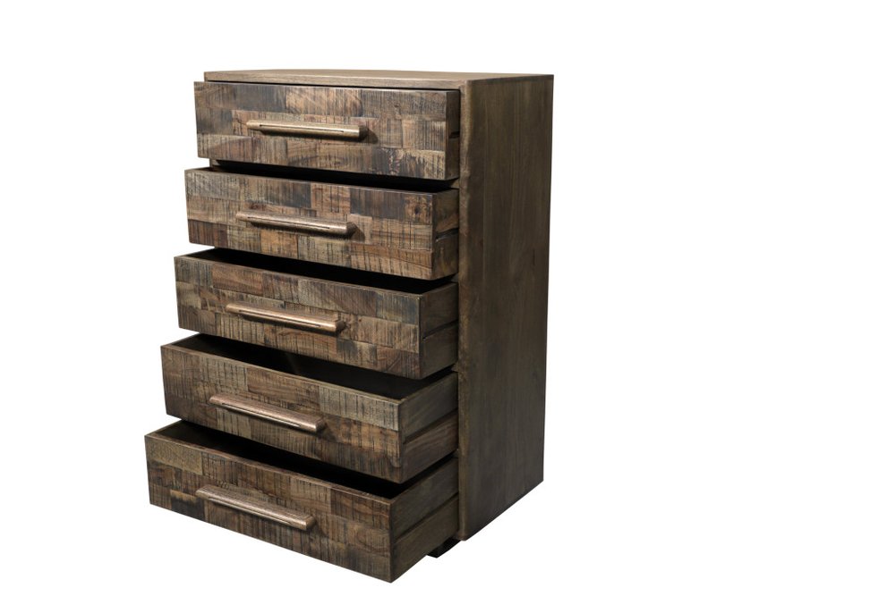 35" Brown Carved Geometric Solid Wood Five Drawer Dresser HomeRoots