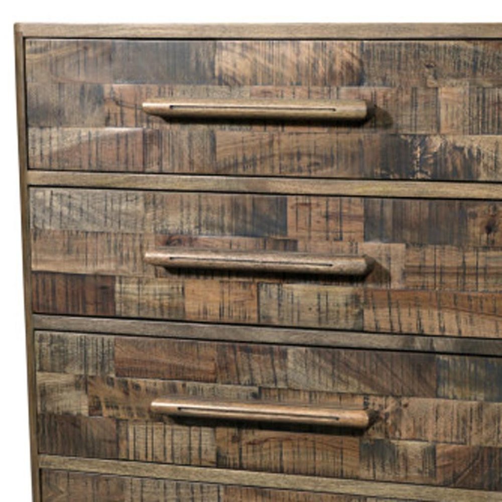 35" Brown Carved Geometric Solid Wood Five Drawer Dresser HomeRoots
