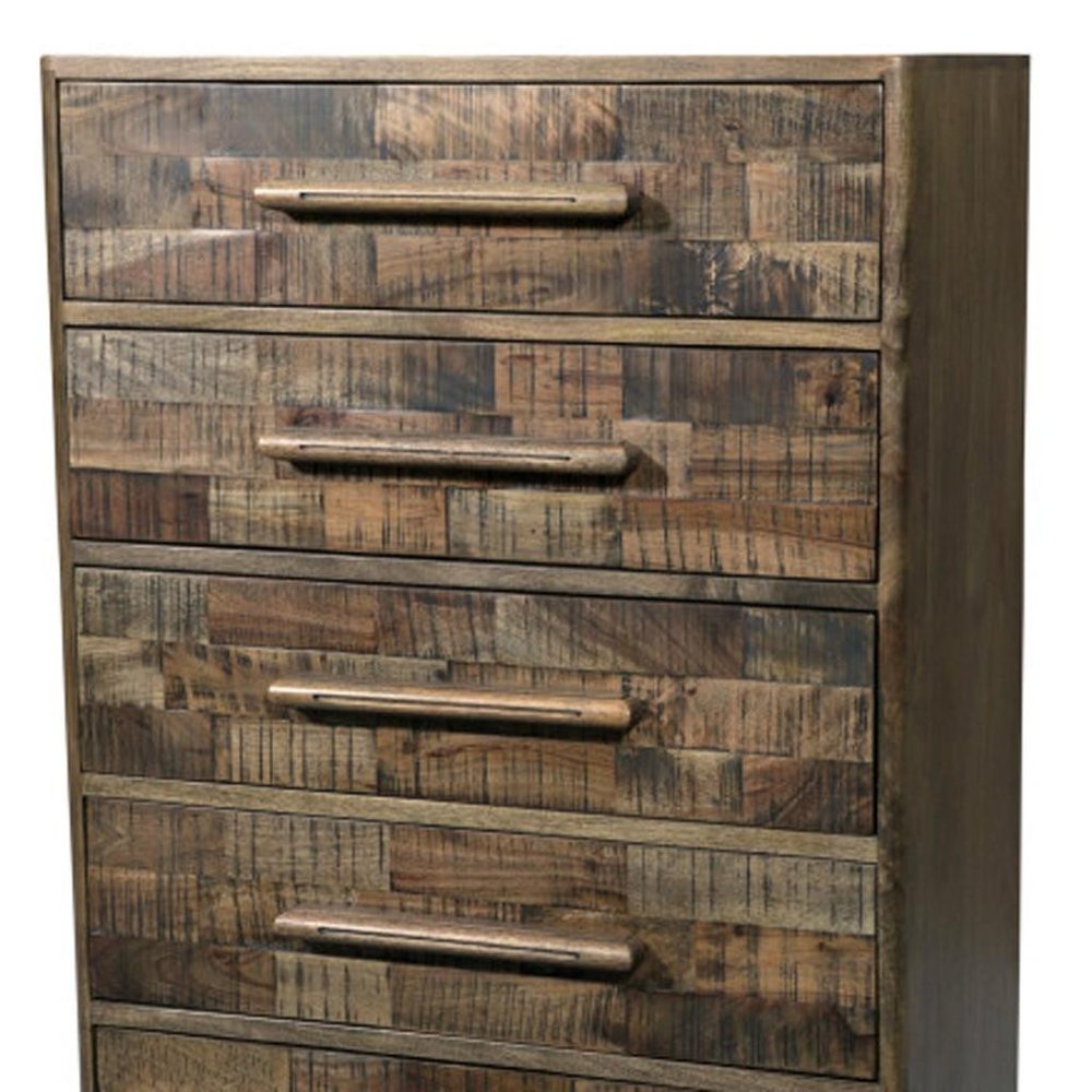 35" Brown Carved Geometric Solid Wood Five Drawer Dresser HomeRoots