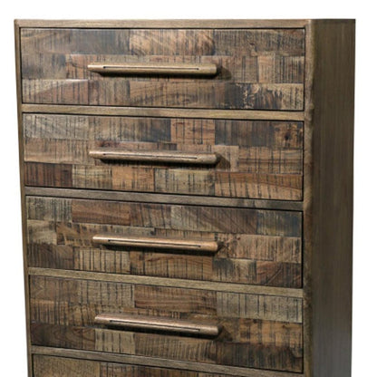 35" Brown Carved Geometric Solid Wood Five Drawer Dresser HomeRoots