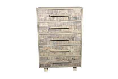 35" Gray Carved Geometric Solid Wood Five Drawer Dresser HomeRoots