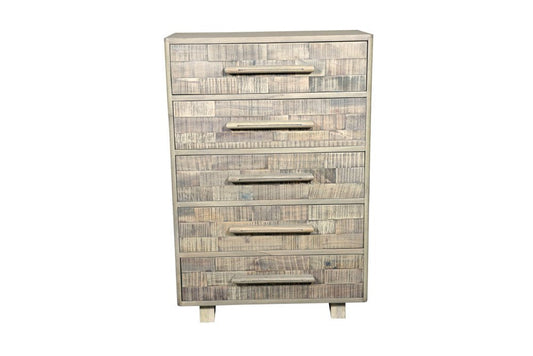 35" Gray Carved Geometric Solid Wood Five Drawer Dresser HomeRoots