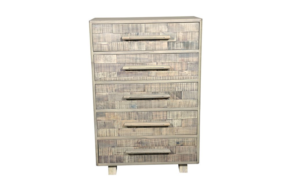 35" Gray Carved Geometric Solid Wood Five Drawer Dresser — view 1