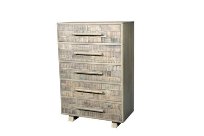 35" Gray Carved Geometric Solid Wood Five Drawer Dresser HomeRoots
