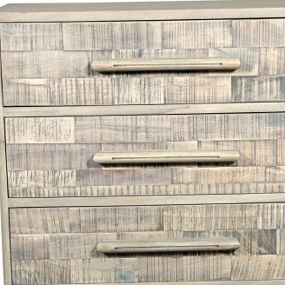 35" Gray Carved Geometric Solid Wood Five Drawer Dresser HomeRoots