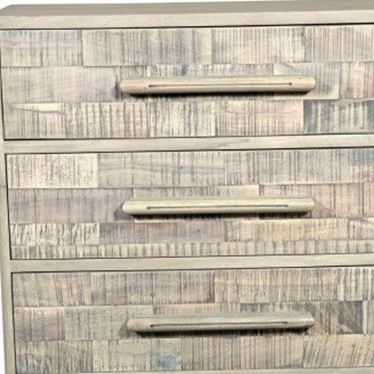 35" Gray Carved Geometric Solid Wood Five Drawer Dresser HomeRoots