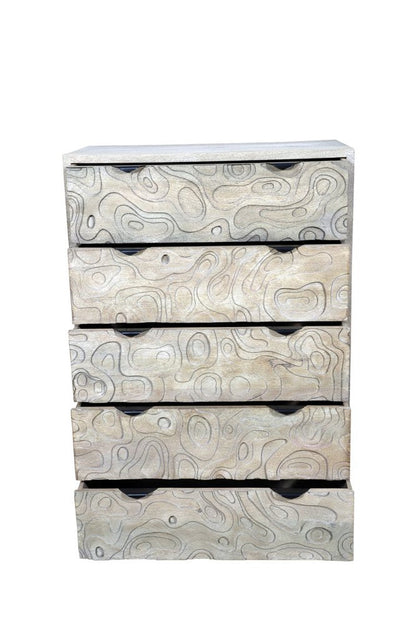35" Gray Carved Abstract Solid Wood Five Drawer Dresser HomeRoots