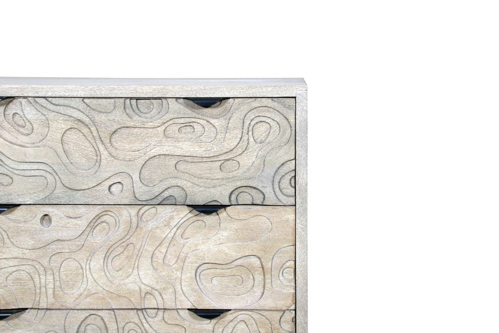 35" Gray Carved Abstract Solid Wood Five Drawer Dresser HomeRoots