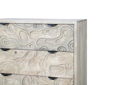 35" Gray Carved Abstract Solid Wood Five Drawer Dresser HomeRoots
