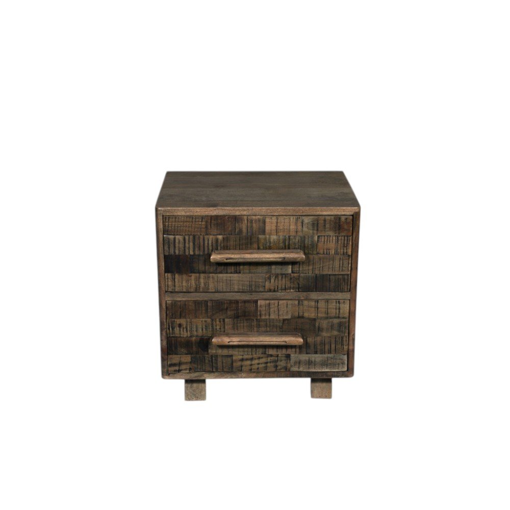 26" Brown Solid Wood Carved Geometric Two Drawer Nightstand HomeRoots