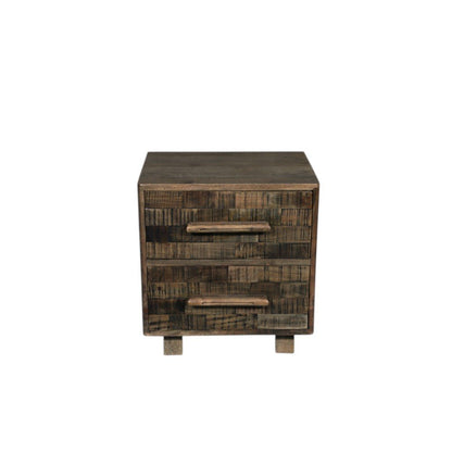 26" Brown Solid Wood Carved Geometric Two Drawer Nightstand HomeRoots