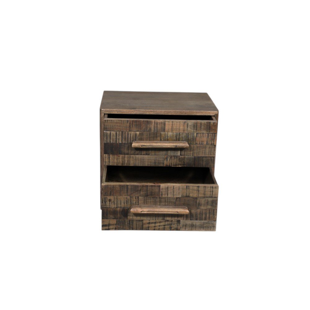 26" Brown Solid Wood Carved Geometric Two Drawer Nightstand HomeRoots