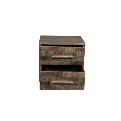 26" Brown Solid Wood Carved Geometric Two Drawer Nightstand HomeRoots