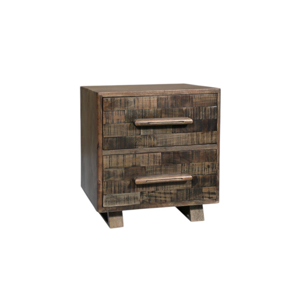 26" Brown Solid Wood Carved Geometric Two Drawer Nightstand HomeRoots
