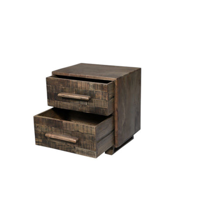 26" Brown Solid Wood Carved Geometric Two Drawer Nightstand HomeRoots