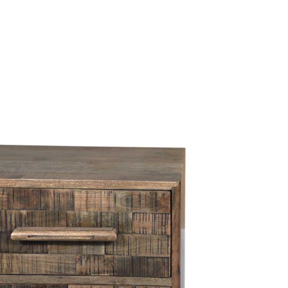 26" Brown Solid Wood Carved Geometric Two Drawer Nightstand HomeRoots