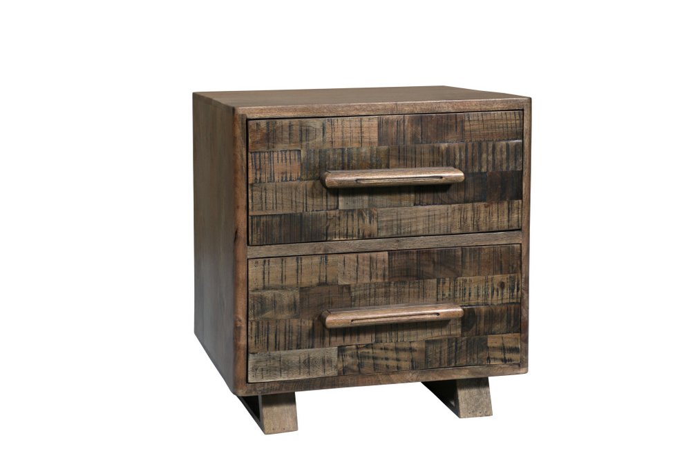 26" Brown Solid Wood Carved Geometric Two Drawer Nightstand HomeRoots