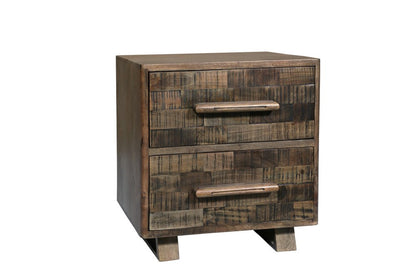 26" Brown Solid Wood Carved Geometric Two Drawer Nightstand HomeRoots