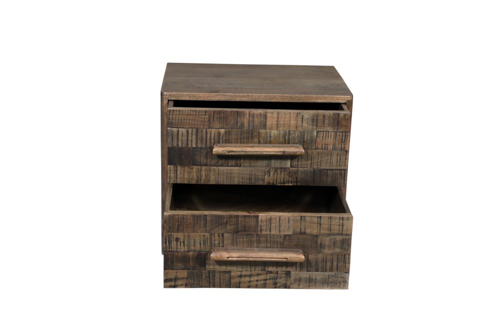 26" Brown Solid Wood Carved Geometric Two Drawer Nightstand HomeRoots