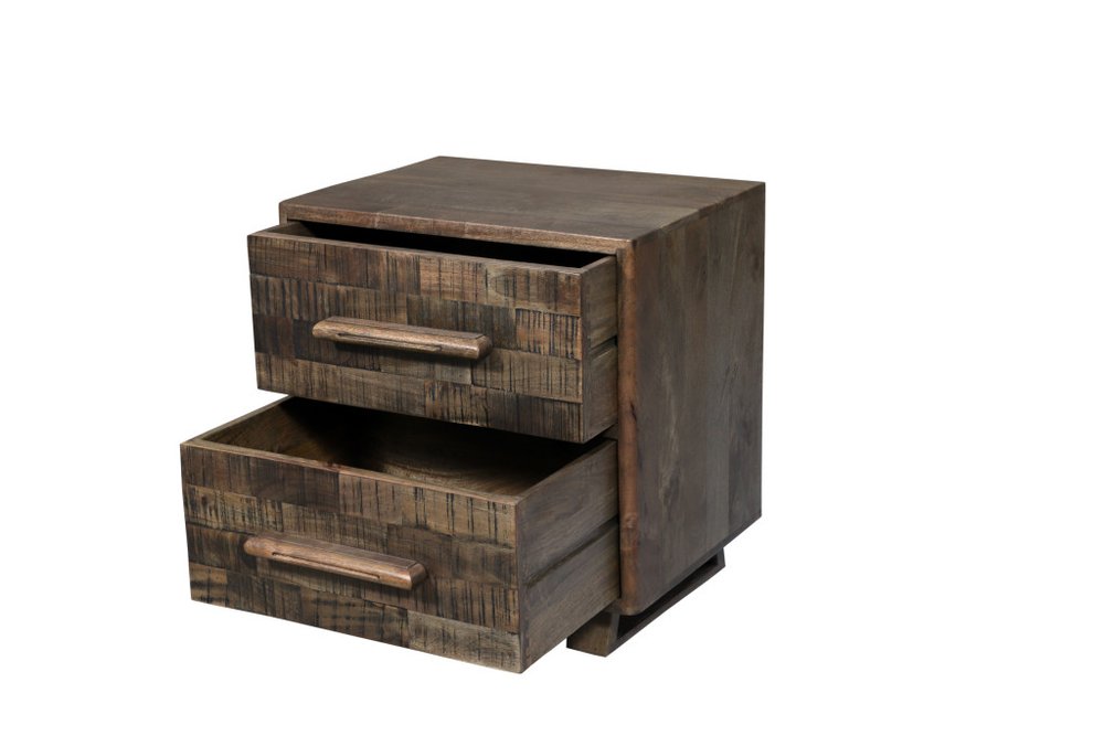 26" Brown Solid Wood Carved Geometric Two Drawer Nightstand HomeRoots