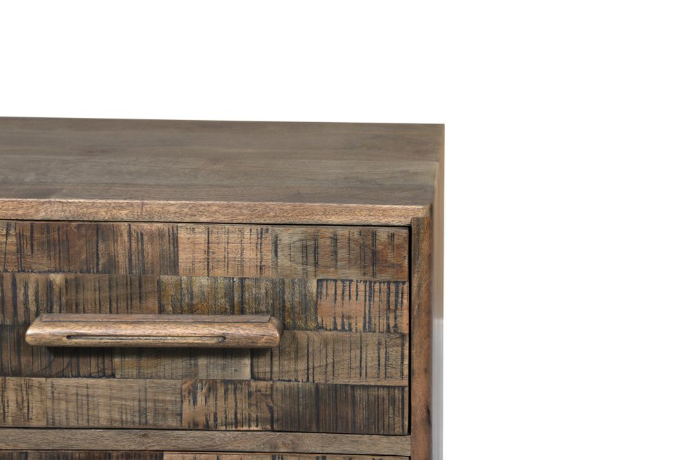 26" Brown Solid Wood Carved Geometric Two Drawer Nightstand HomeRoots