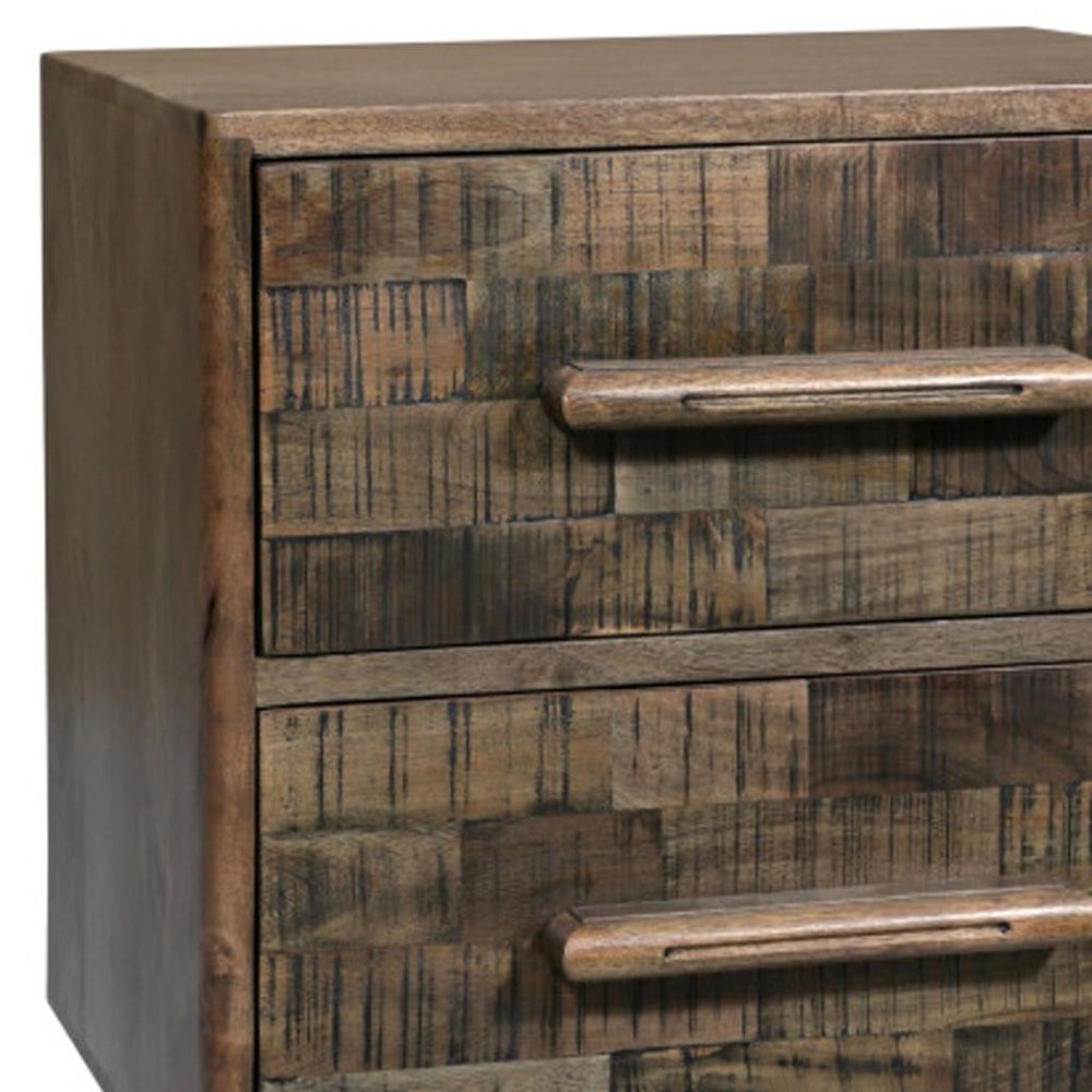 26" Brown Solid Wood Carved Geometric Two Drawer Nightstand HomeRoots