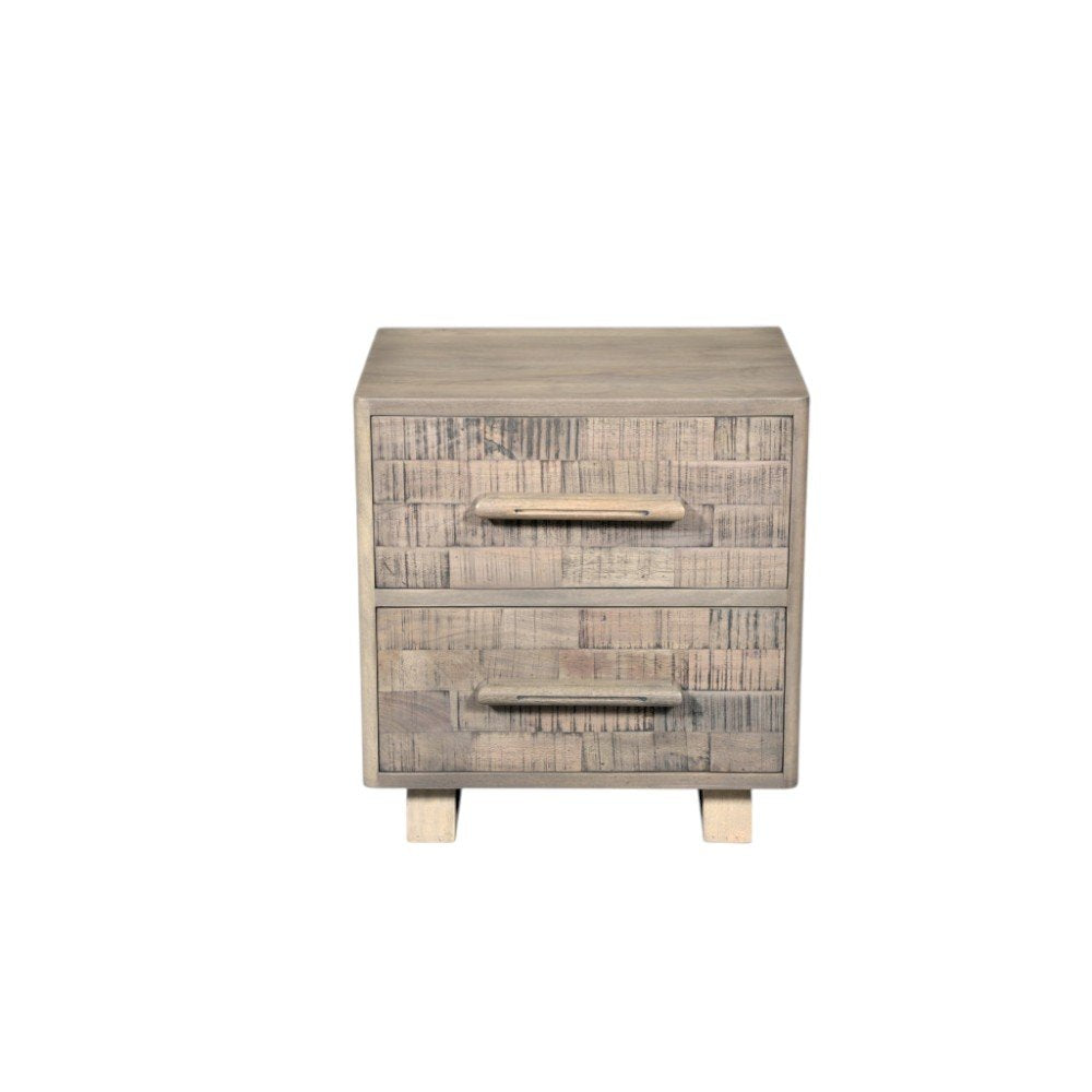 26" Gray Solid Wood Carved Geometric Two Drawer Nightstand HomeRoots