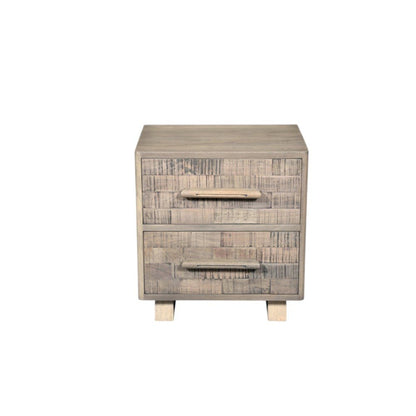 26" Gray Solid Wood Carved Geometric Two Drawer Nightstand HomeRoots